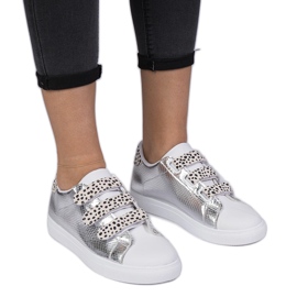 Silber -Turnschuhe mit Tierklettverschluss silber-