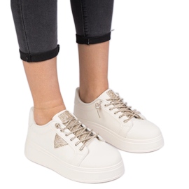 Beige Sneakers Sneakers mit goldenen Zirkonen