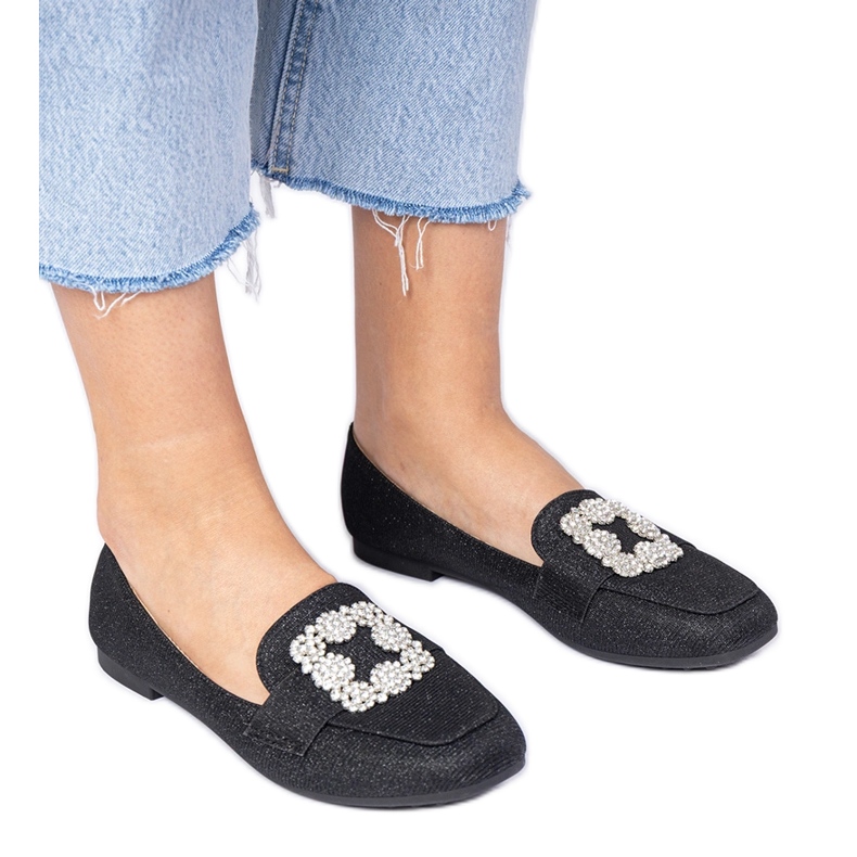 Schwarze Glitzer -Slipper mit Zirkonen