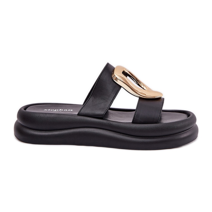 Damenflip Flops auf der Plattform mit goldenem Detail schwarz
