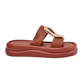 Women's Flip Flops auf der Plattform mit dem goldenen Detailkamel braun