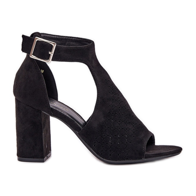 Sandalen mit offenem Muster auf dem Eco Black Suede Post schwarz