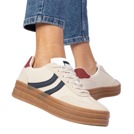 Beige Sneakers Damen -Sneaker mit einem dunkelblauen Accessoire weiß