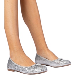 Silber Frauen Glitter Ballerinas mit einem Bogen