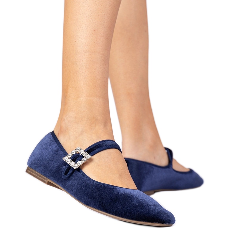 Navy Womenal VeloR Ballerinas mit einer Schnalle blau