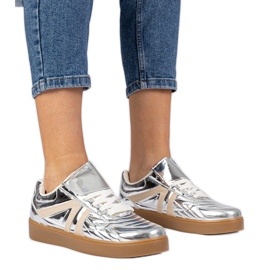 Silber -Turnschuhe lackierte Frauen -Sneaker
