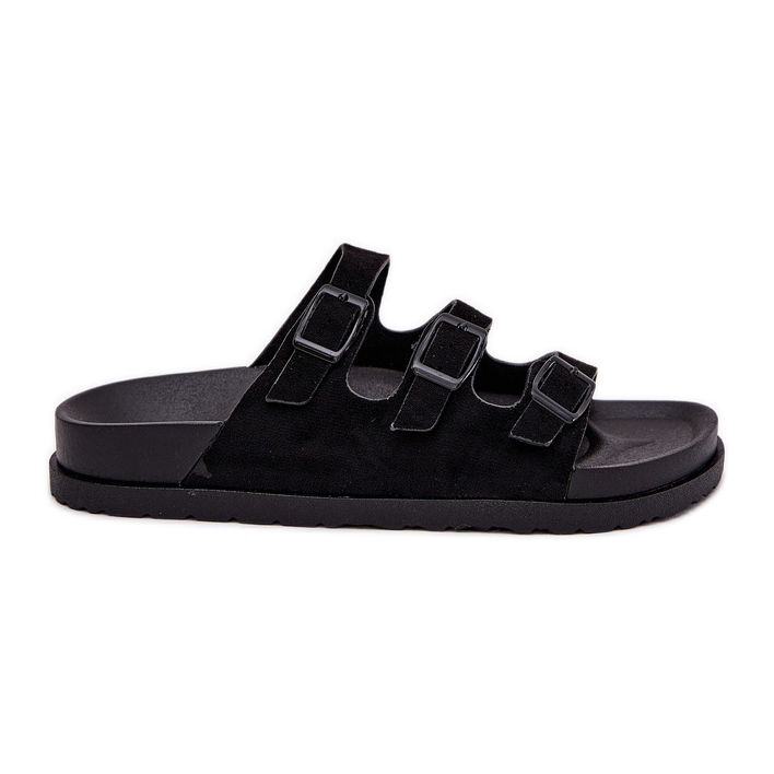 Damenschuhe mit Streifen und Schnallen schwarz