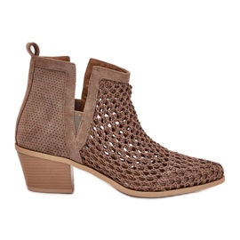 Openwork -Frauen -High Heels mit Ausschnitten und Khaki -Geflecht beige