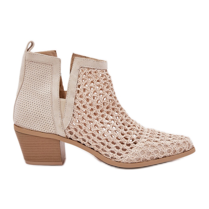 Openwork Women's High Heels mit Ausschnitten und hellen beige Zöpfen