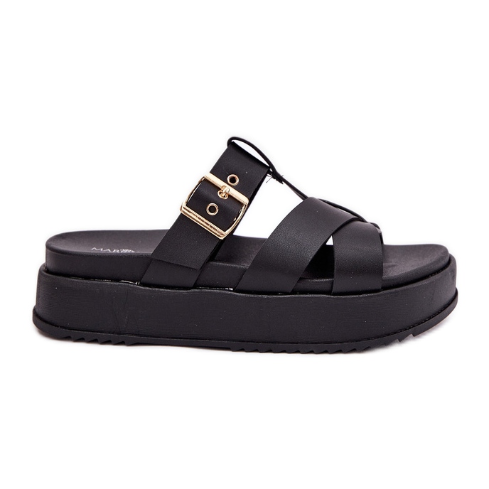 Die Flip -Flops für Frauen auf der Plattform mit Streifen und Schwarz klemmen