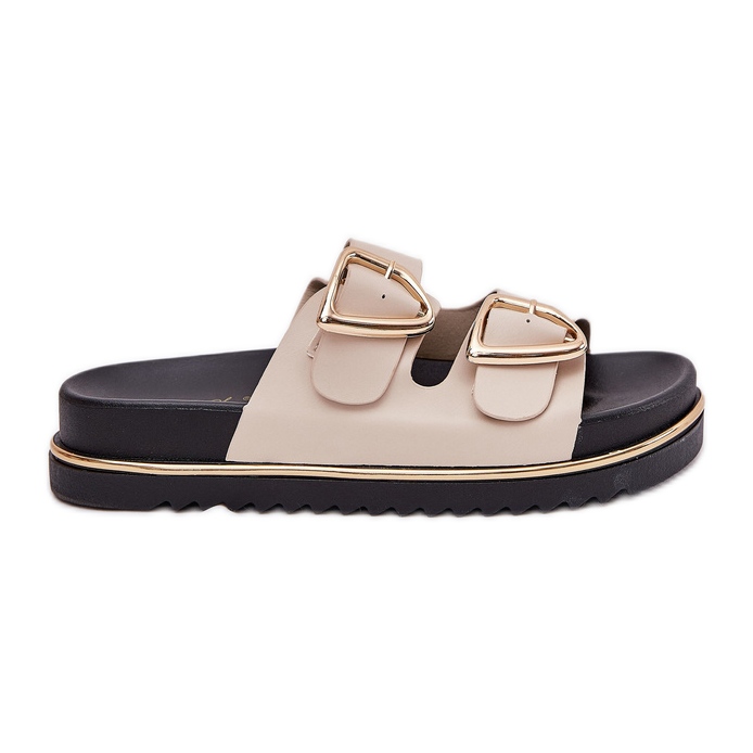 Women's Flip Flops auf der Plattform mit goldenen Schnallen Beige