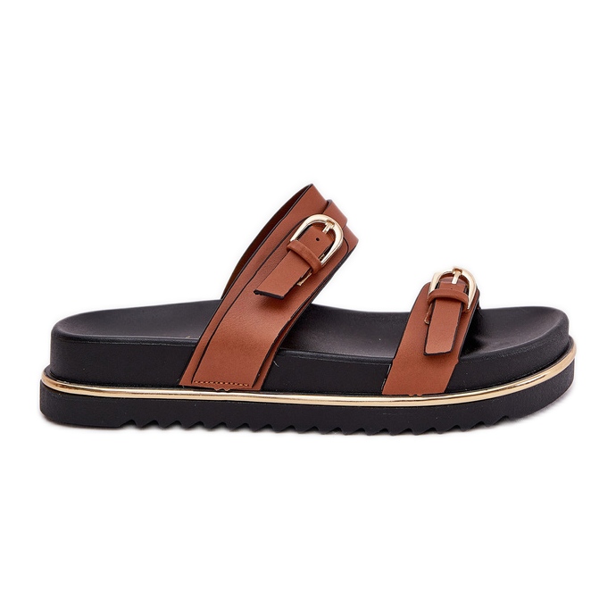 Smooth Damen Flip Flops auf der Plattform mit Streifen und Klemmen Kamel braun