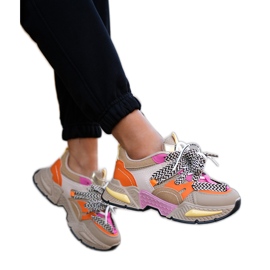 Sneakers Damen -Sportschuhe mit doppelter Schnürung Khaki beige