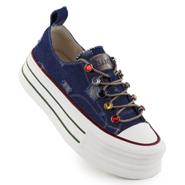 Denim -Turnschuhe auf der Blue Goe RR2N4103 -Plattform blau