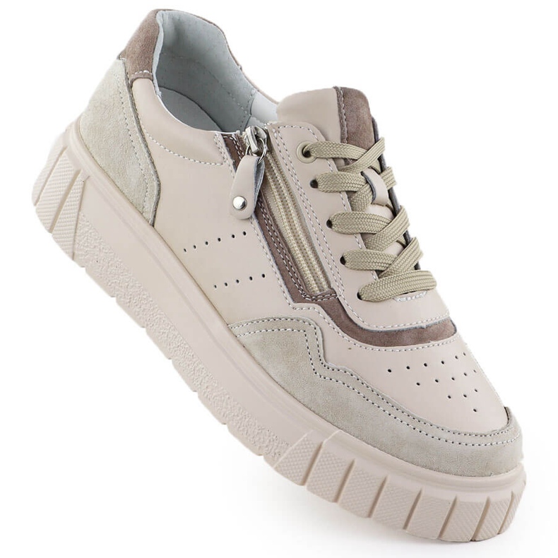 Leder -Turnschuhe auf der Filippo DP6862 Beige Plattform