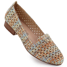 Openwork-Schuhe für Frauen mit niedrigen Absätzen Beige M. Daszyński SA222-3