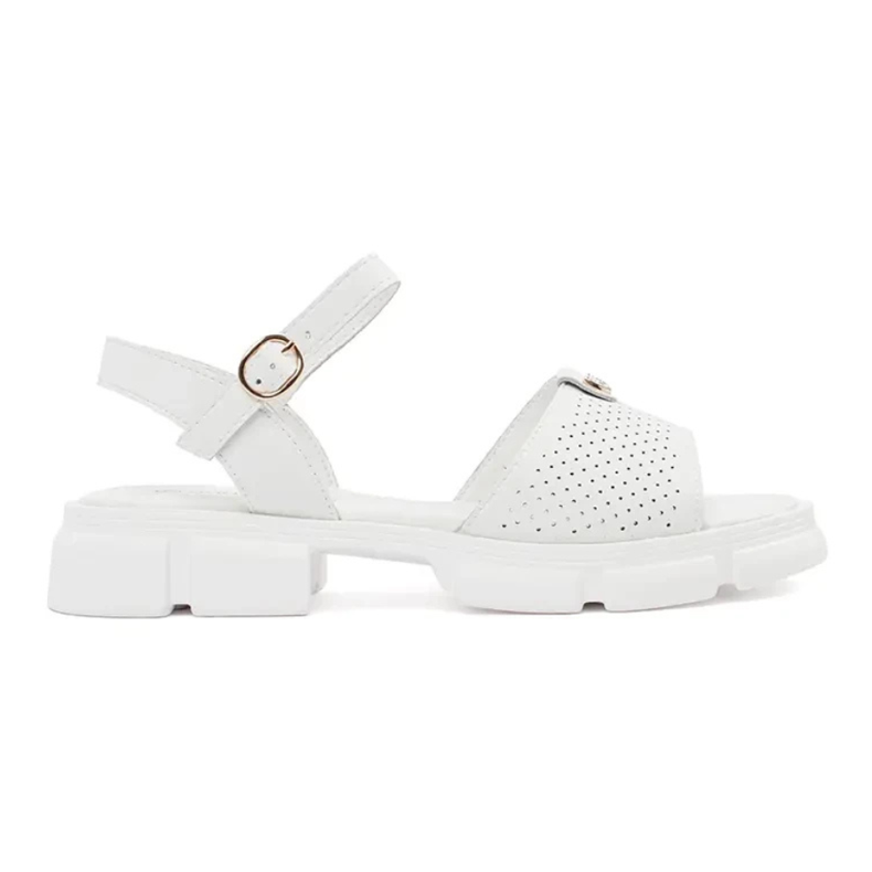 Goodin Weiße offene Frauensandalen auf der Plattform mit einer Verzierung