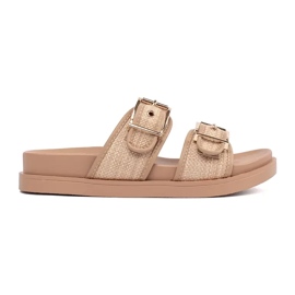 Goodin Beige Frauen flache Flip Flops mit Schnallen
