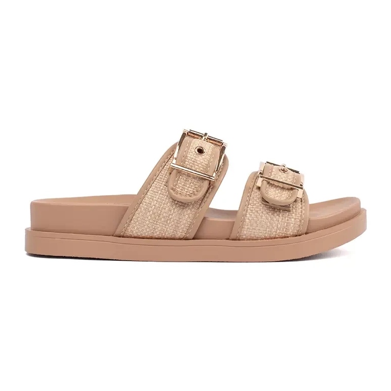 Goodin Beige Frauen flache Flip Flops mit Schnallen