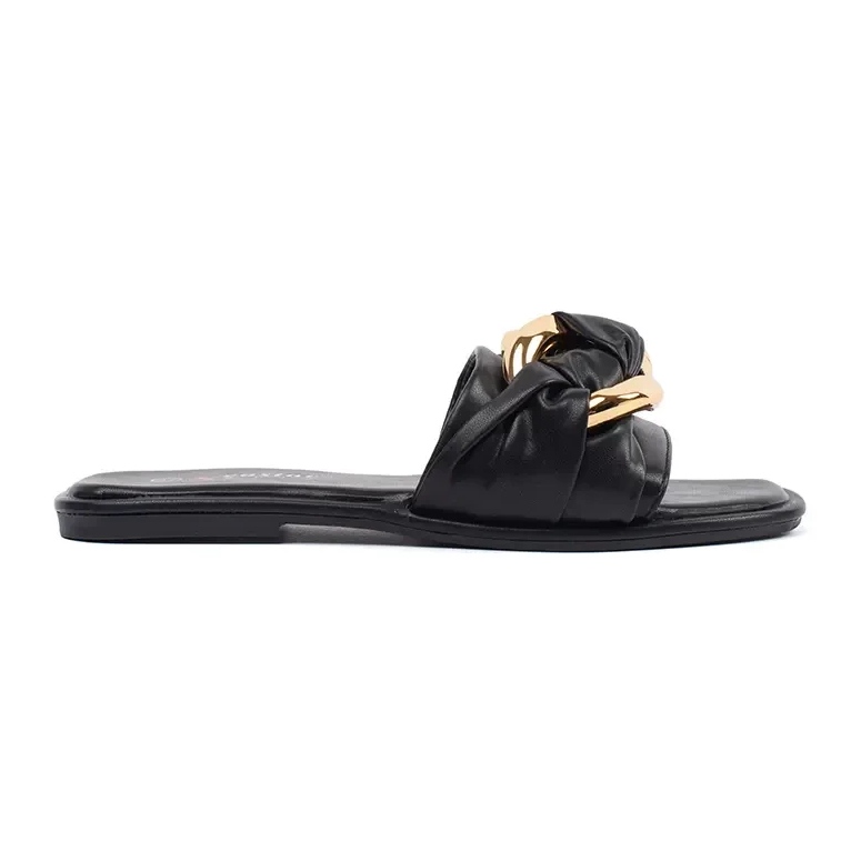Flat -Flip -Flops für schwarze Frauen mit einer goldenen Dekoration
