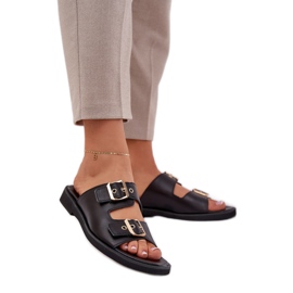 Leder Flat Flip Flops mit Zazoo 3020 Schwarzen Klemmen