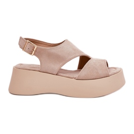 Frauensandalen auf der Plattform Öko Wildleder Beige