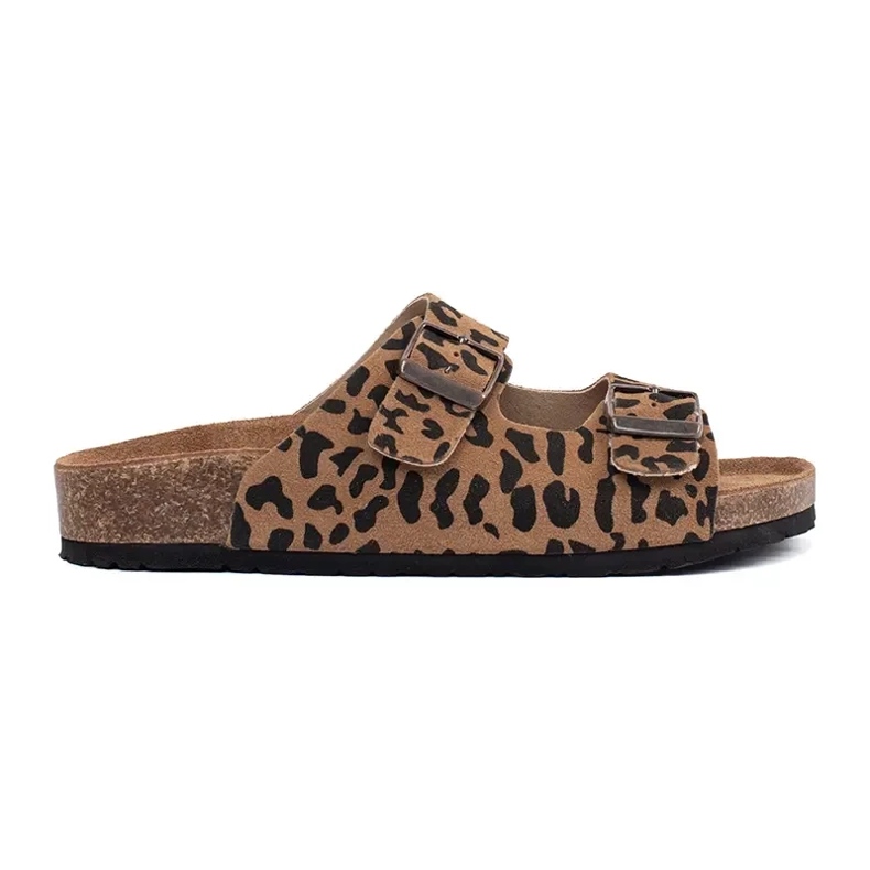 Goodin Damen -Leder -Hausschuhe mit Leopardendruck braun