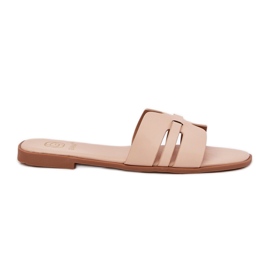 Flach -getötete Frauen -Flip -Flops mit Öko -Lederausschnitten beige
