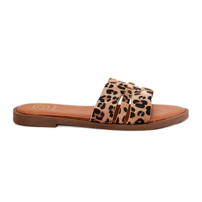 Flach -heftige Frauen -Flip -Flops mit braunen Leoparden -Leoparden
