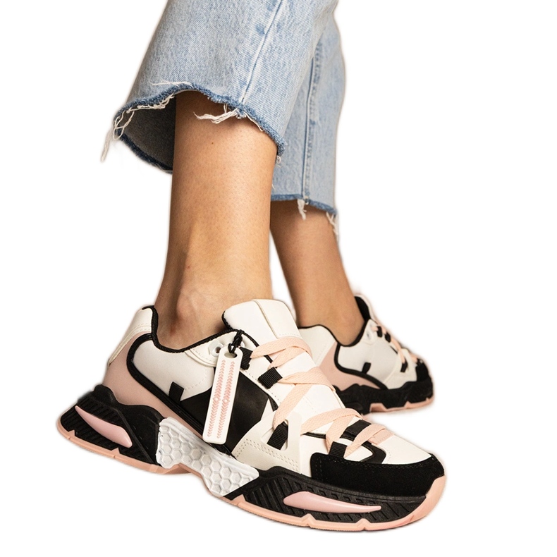 Rosa Damen-Sneaker mit massiver Sohle schwarz