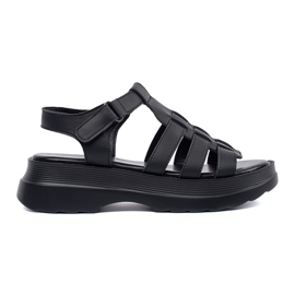 Goodin Schwarze Sandalen auf der Lederplattform