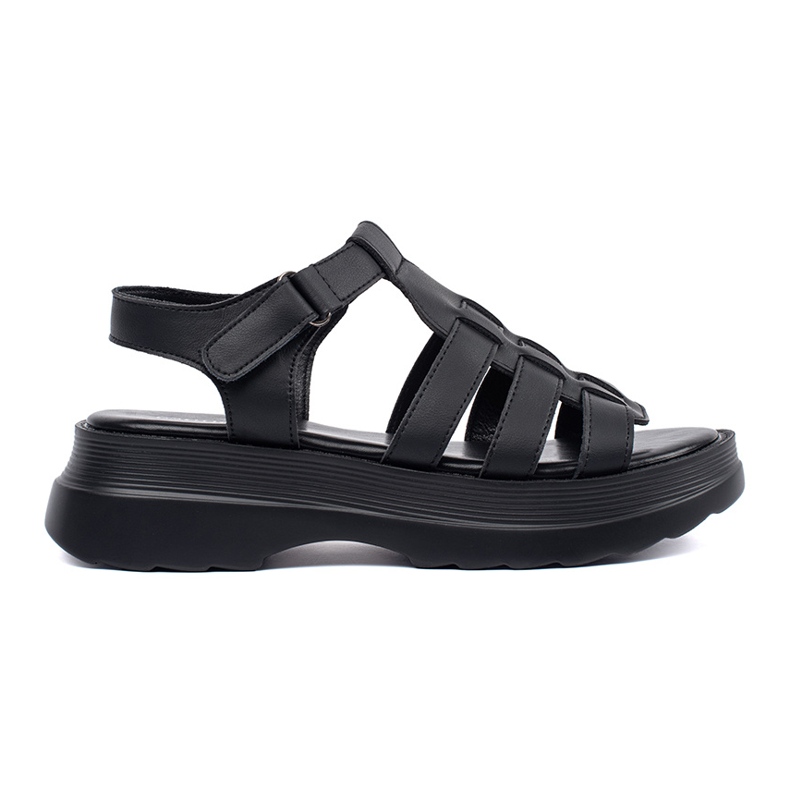 Goodin Schwarze Sandalen auf der Lederplattform