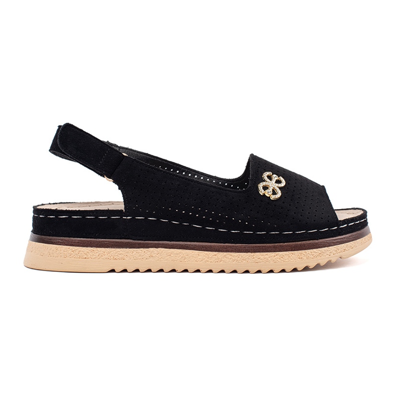 Goodin Openwork weiche schwarze Sandalen mit einer Verzierung