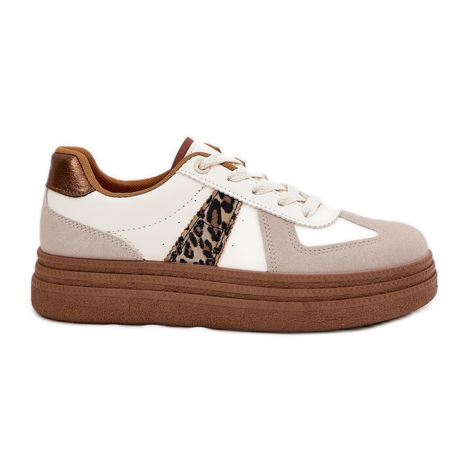 Frauen -Sneaker auf der Plattform Leopard Beige