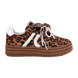 Frauen -Sneaker mit Leopardendruck auf der Plattform mit braunen Dekorationen