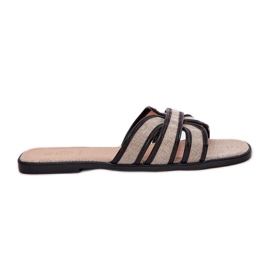 Klassische Frauen flache beige-schwarze Flip Flops