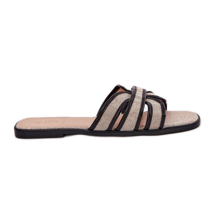 Klassische Frauen flache beige-schwarze Flip Flops