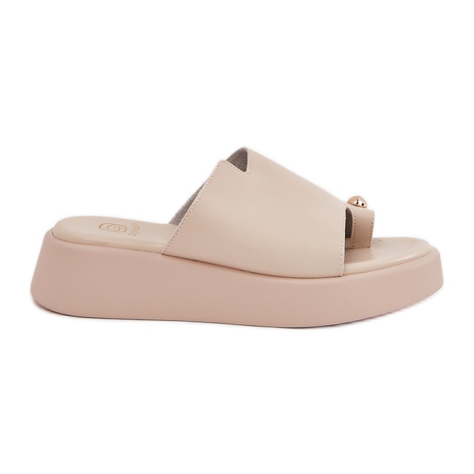 Damenflip Flops auf der Plattform und niedrige Keile mit dekorativem Detail Beige