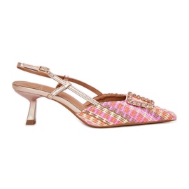 High Heels mit einer Verzierung und einer veralteten Champagnerabsatz mehrfarbig