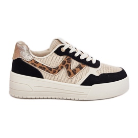 Frauen Sportschuhe auf der Plattform Leopardendruck schwarz