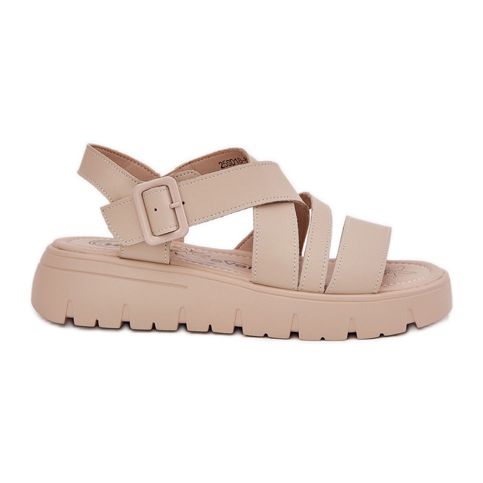 Damen -Ledersandalen auf der Plattform mit einer beige Klemme