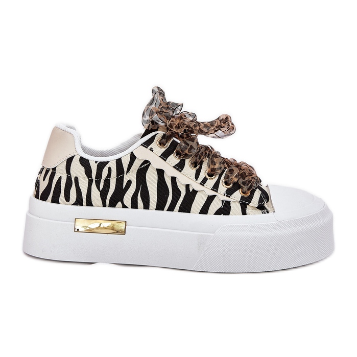 Frauen -Sneaker mit dekorativem Schnürsenkel Schwarz und Beige