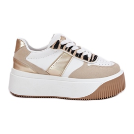 Damen-Sneaker auf einer massiven Plattform, Tier-Beige-Gold-Muster