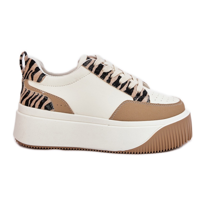 Frauen -Turnschuhe auf einer massiven Plattform beige Zebra