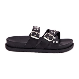 Damenschuhe mit Stollen und Schnallen schwarz