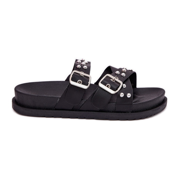 Damenschuhe mit Stollen und Schnallen schwarz