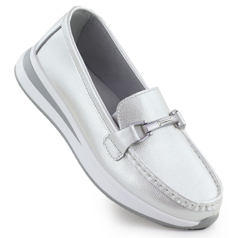 S.Barski Leder-Mokasinschuhe auf der Perlenplattform Białe S. Barski GR51-598 weiß