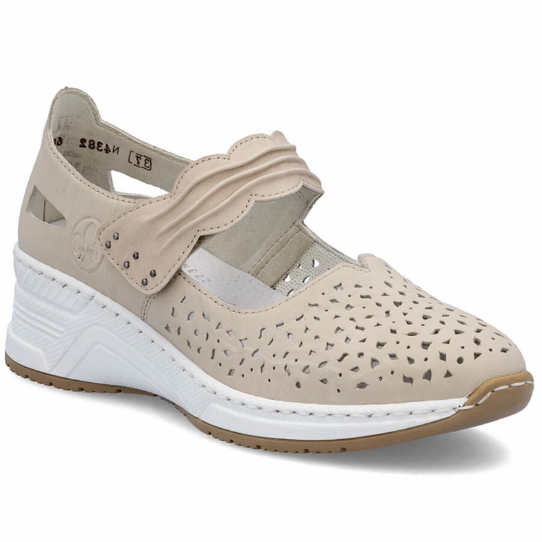 Beige Leder offene Schuhe Rieker N4382-60