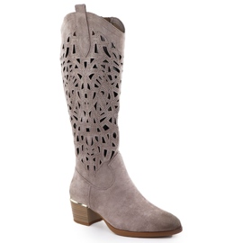 Openwork -Stiefel mit Wildleder dunkler Beige Vinceza 58453