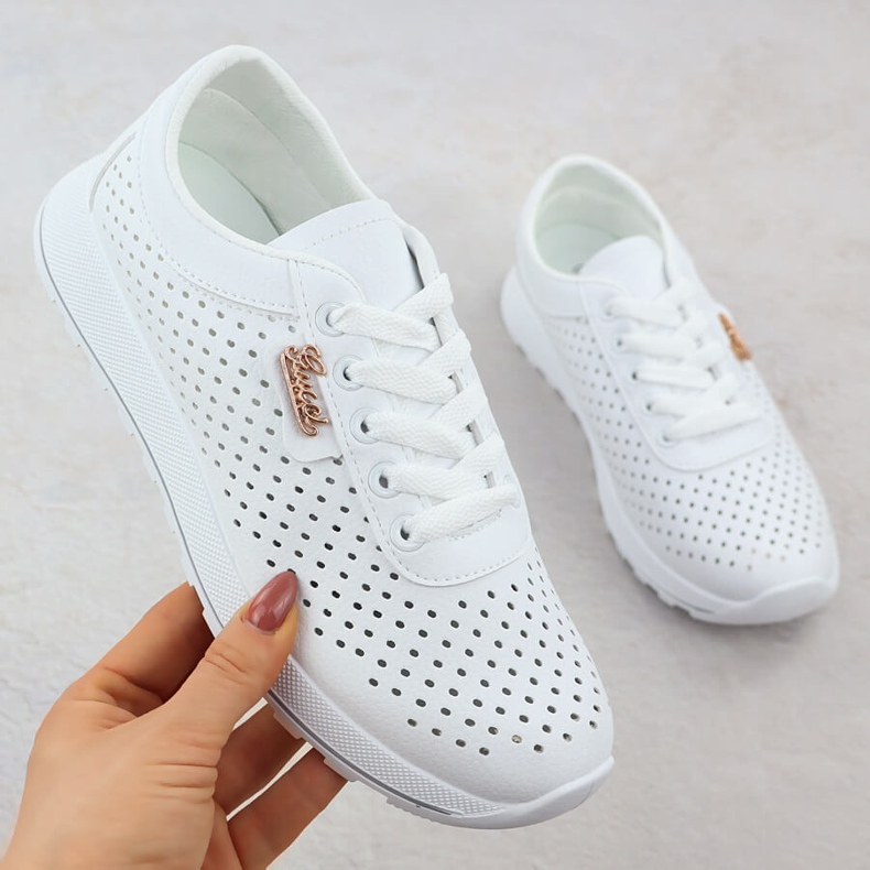 Frauen Openwork Sportpumper auf der Plattform White Potocki PY16346 weiß